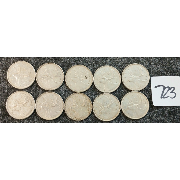 LOT OF 10 - 1968 CDN 25 CENT COINS