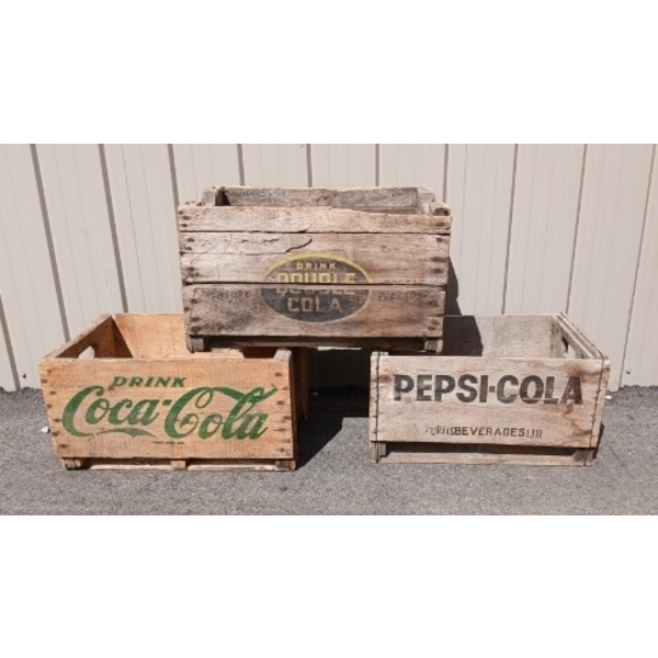 LOT OF 3 - DOUBLE COLA, COCA-COLA & PEPSI CRATES