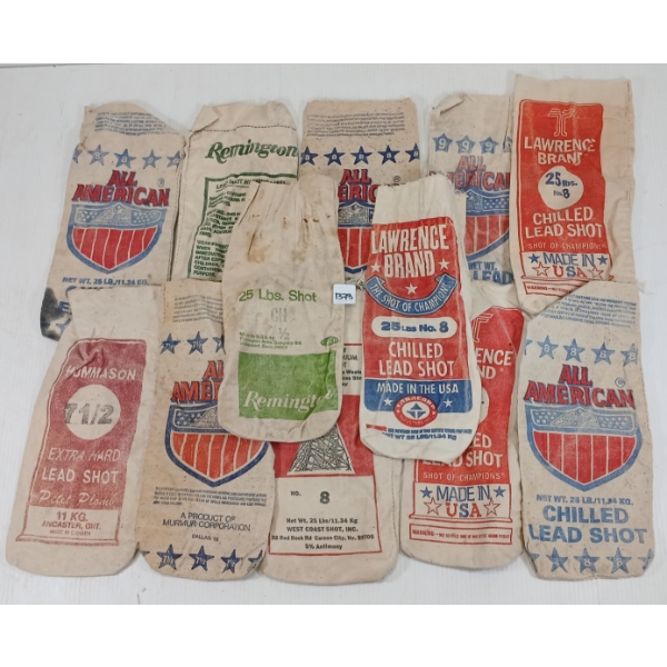 LOT OF 12 - LEAD SHOT BAGS - INCL REMINGTON & ALL AMERICAN ETC