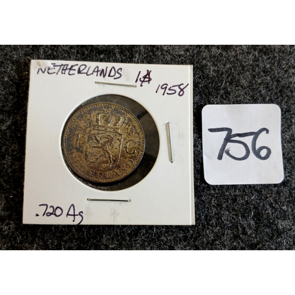 1958 NETHERLANDS 1 GULDEN COIN