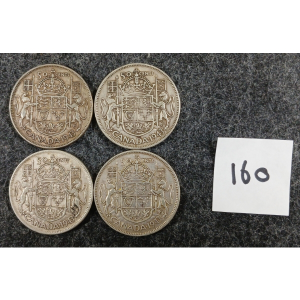 LOT OF 4 - 1943 CDN 50 CENT SILVER COINS