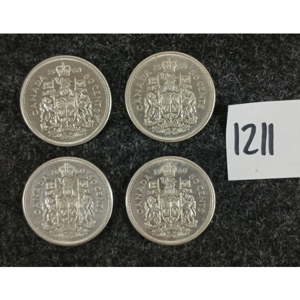 LOT OF 4 - 1960 CDN 50 CENT SILVER COINS