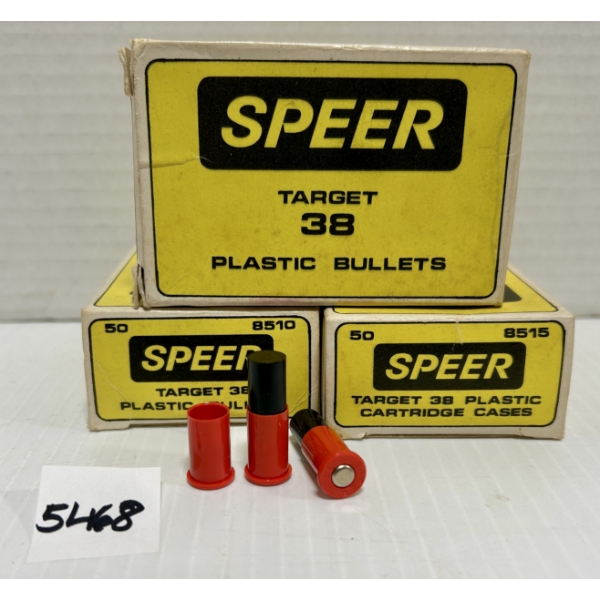 AMMO/BRASS: APPROX 100X LIVE & 25X CASES .38 SPL PLASTIC TARGET