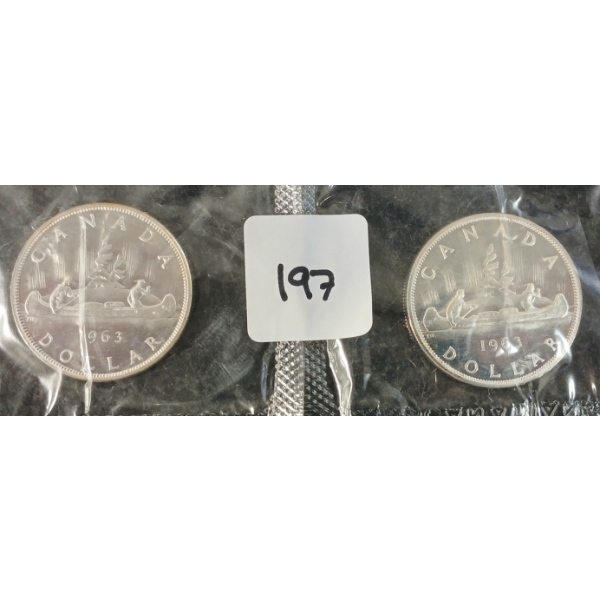 LOT OF 2 - 1963 CDN SILVER DOLLARS - VOYAGEUR