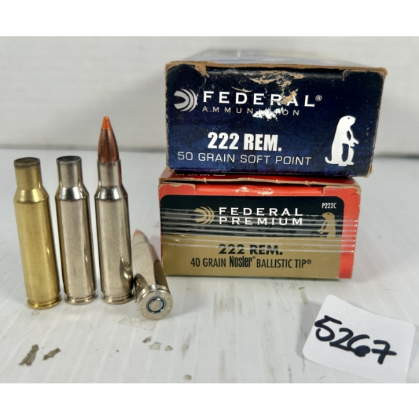 AMMO / BRASS: 16X LIVE & 24X BRASS FEDERAL .222 REM 40GR. POLYTIP