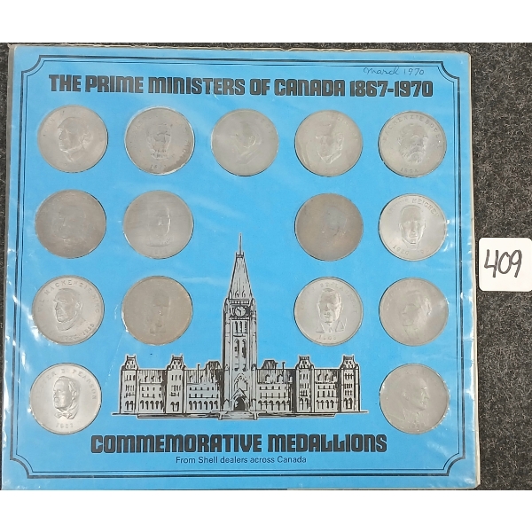 1867-1970 THE PRIME MINISTER OF CANADA COMMEMORATIVE MEDALLIONS
