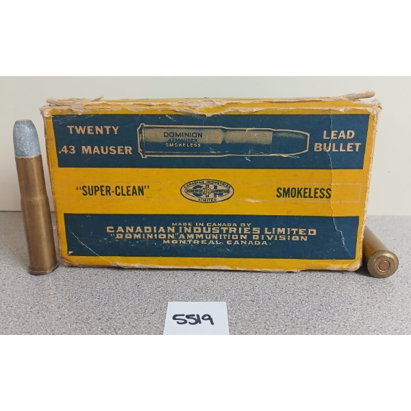 AMMO: 20X DOMINION .43 MAUSER - 385GR - LEAD BULLET - COLLECTIBLE BOX 