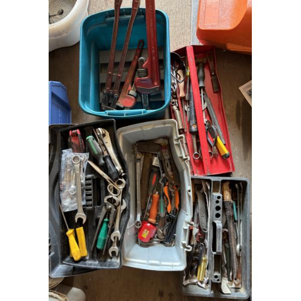 JOB LOT - MISC TOOLS, TOOL BOXES, PIPE WRENCHES, ETC