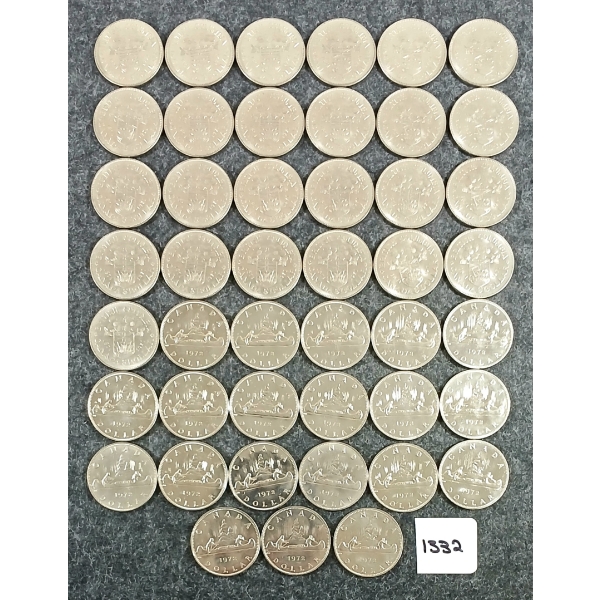 LOT OF 45 - 1971 & 1972 CDN DOLLARS COINS - BRITISH COLUMBIA & VOYAGEUR 