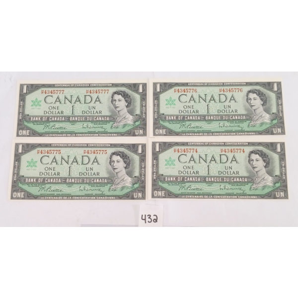 LOT OF 4 - 1967 CDN $ BANKNOTES - SEQUENTIAL & UNCIRCULATED