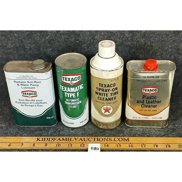LOT OF 4 - TEXACO RADIATOR ANTI-RUST, TRANSMISSION FLUID, TIRE & PLASTIC CLEANERS 