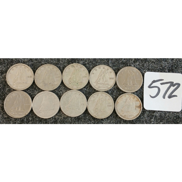 LOT OF 10 - 1941-1969 CDN 10 CENT COINS
