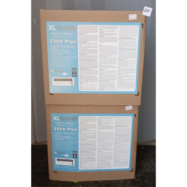 LOT OF 2 - XL BRANDS GRID-SET ADHESIVE 2500 PLUS 4GAL CONTAINERS