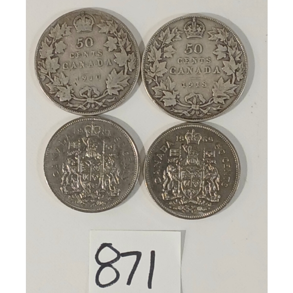 LOT OF 4 - 1910, 1918, 1969 & 1981 CDN 50 CENT COINS - INCL SILVER