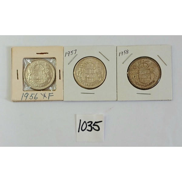 LOT OF 3 - 1956-1958 CDN SILVER HALF DOLLARS