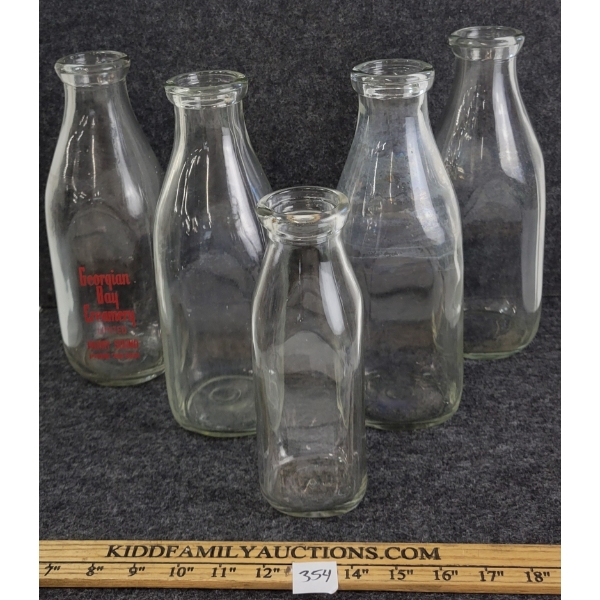 LOT OF 5 - DAIRY BOTTLES - INCL GEORGIAN BAY CREAMERY LTD. PARRY SOUND