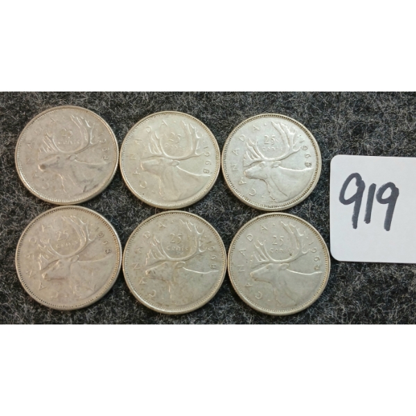 LOT OF 6 - 1968 CDN 25 CENT COINS