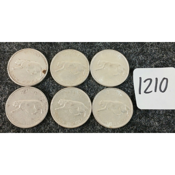 LOT OF 6 - 1967 CDN 25 CENT COINS