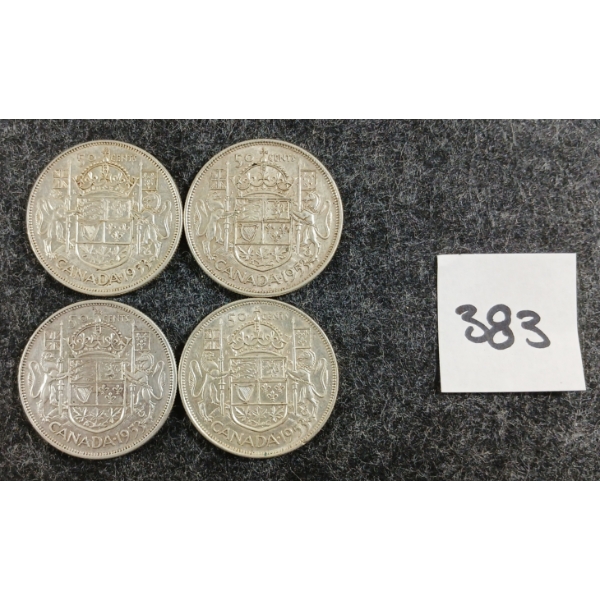 LOT OF 4 - 1953 CDN 50 CENT SILVER COINS