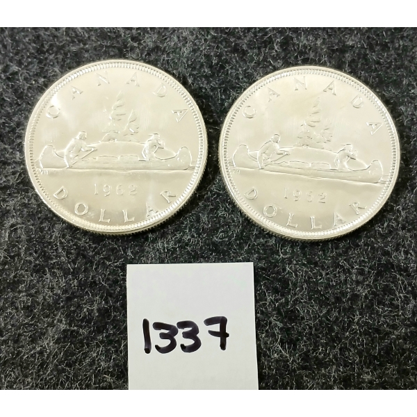 LOT OF 2 - 1963 CDN SILVER DOLLARS - VOYAGEUR 