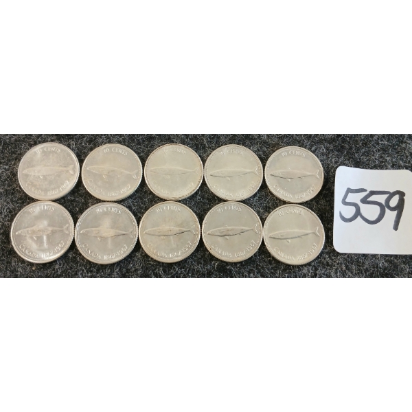 LOT OF 10 - 1967 CDN 10 CENT COINS