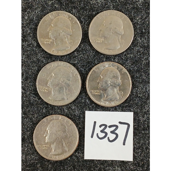 LOT OF 5 - U.S. 25 CENT COINS - 1965 TO 1974