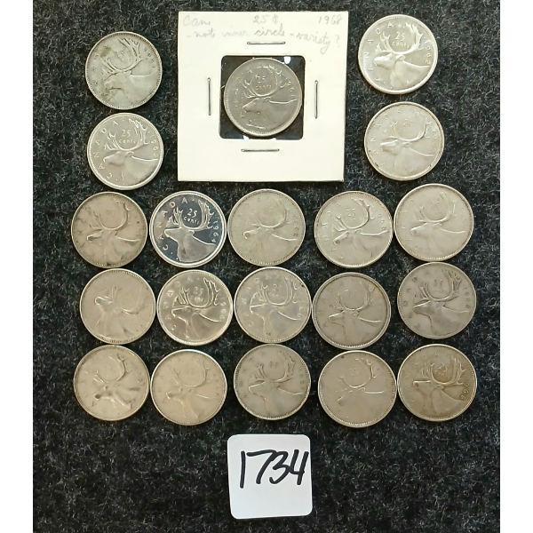 LOT OF 20 - 1945-1968 CDN 25 CENT COINS