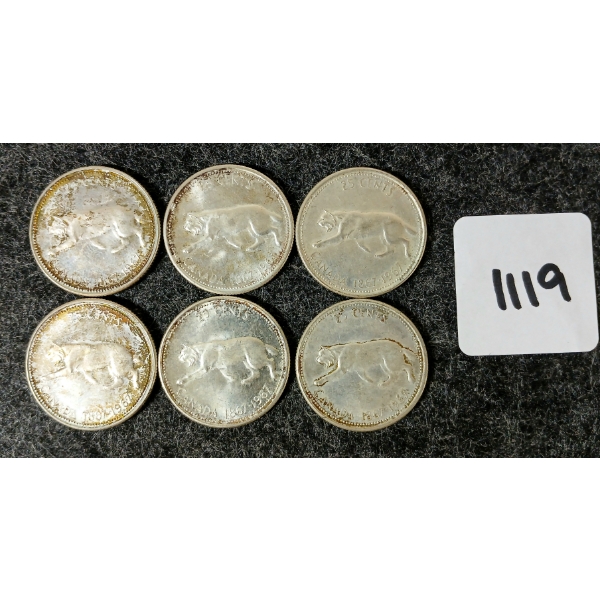 LOT OF 6 - 1967 CDN SILVER 25 CENT COINS
