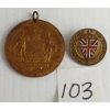Image 1 : LOT OF 2 - BRITISH WWI 'FOR SERVICE AT THE FRONT' PIN & BIRMINGHAM PEACE CELEBRATION MEDAL 