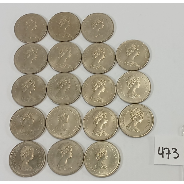 LOT OF 18 - CDN DOLLAR COINS - INCL 1968, 1969 & 1982 ETC