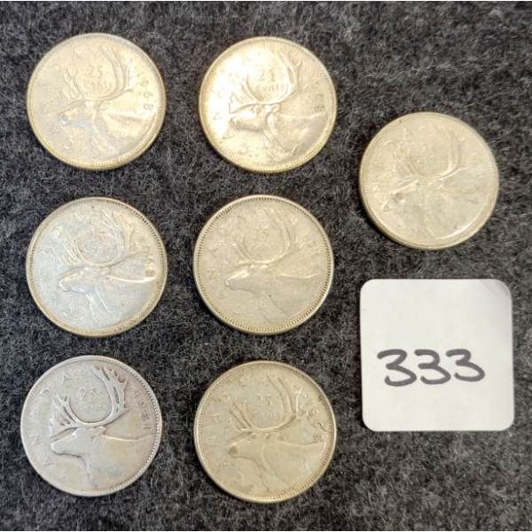 LOT OF 7 - 1951-1968 CDN 25 CENT COINS 
