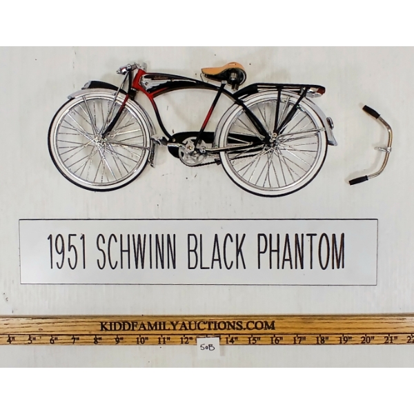 LOT OF 2 - 1951 SCHWINN BLACK PHANTOM BIKE MODEL & PLASTIC SIGN