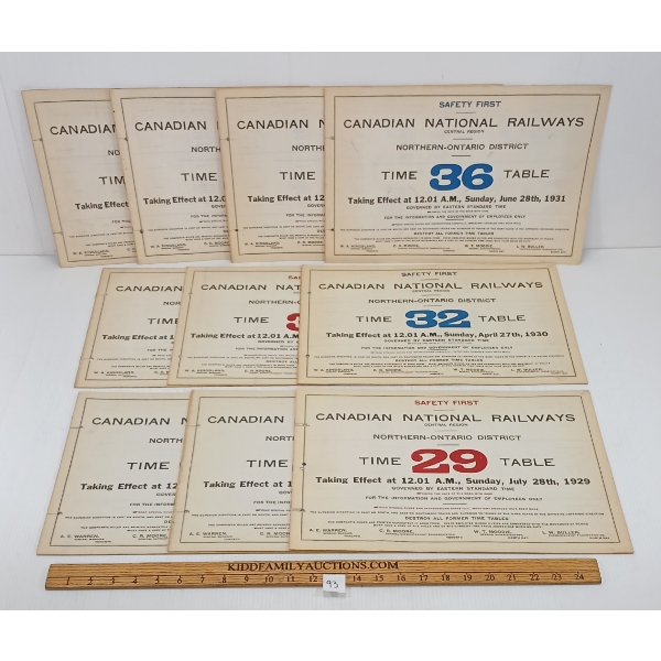 LOT OF 10 - CNR TIME TABLES - INCL 1929-1931
