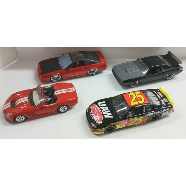 LOT OF 4 - JADA, BURAGO & ACTION DIECAST MODELS - 1985 CAMARO, 1973 BARRACUDA, 1999 SHELBY, ETC