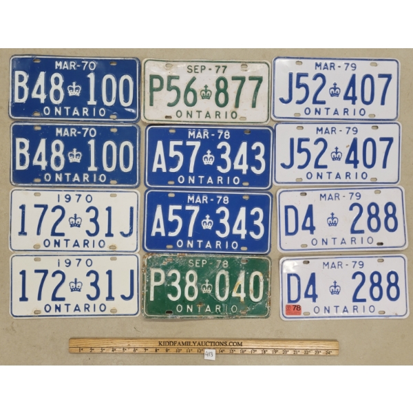 LOT OF 12 - 1970-1979 ONTARIO LICENCE PLATES