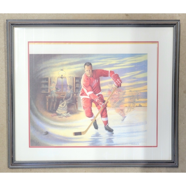 1991 "MR. HOCKEY" BY JAMES LUMBERS - DETROIT RED WINGS GORDIE HOWE FRAMED PRINT