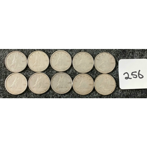 LOT OF 10 - 1945-1965 CDN 10 CENT COINS