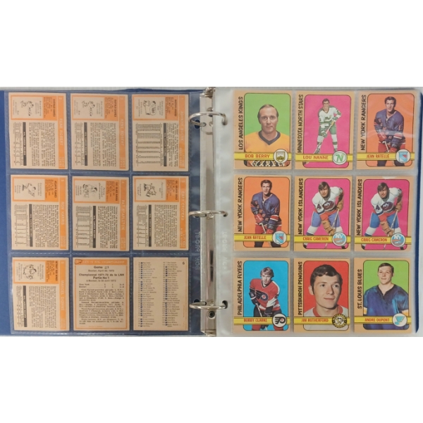 BINDER OF 1972 OPC HOCKEY CARDS - FLYERS, RANGERS, PENGUINS, MAPLE LEAFS, ETC