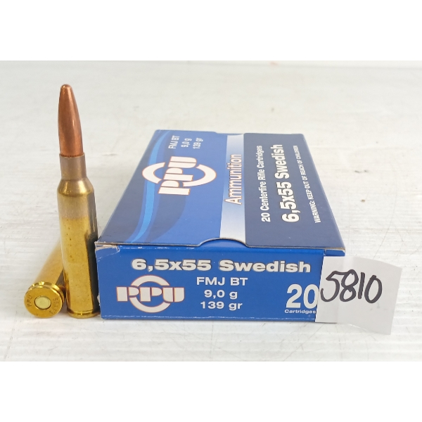AMMO: 20X PPU 6.5X55 SWEDISH - 139GR - FMJ