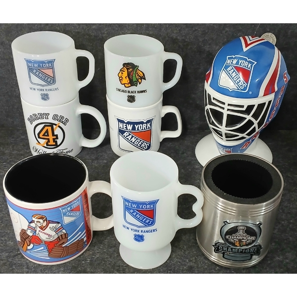 LOT OF 8 - NHL MUGS, COZY & STEIN - FIRE-KING MILK GLASS