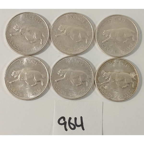 LOT OF 6 - 1967 CDN 25 CENT SILVER COINS