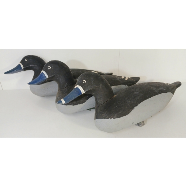 LOT OF 3 - BLUEBILLED DECOY DUCKS - SIGNED S.T.