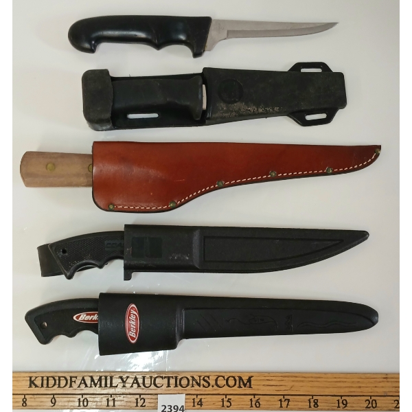 LOT OF 5 - FIXED BLADE CAMPING & HUNTING KNIVES W/ SHEATHS