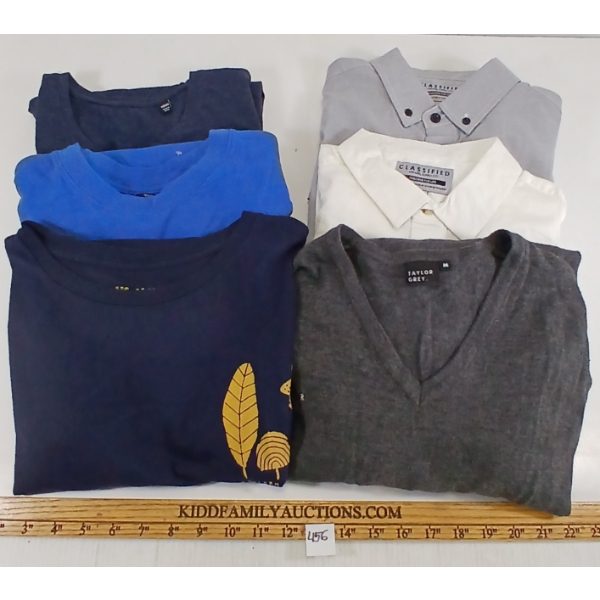 LOT OF 6 - MEN'S SWEATER, T-SHIRTS & BUTTON-UPS - MFG TAYLOR GREY, CLASSIFIED, BRIXTON, ETC