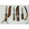 Image 2 : LOT OF 4 - STAG HANDLED TOOL & KNIVES W/ LEATHER SHEATHS