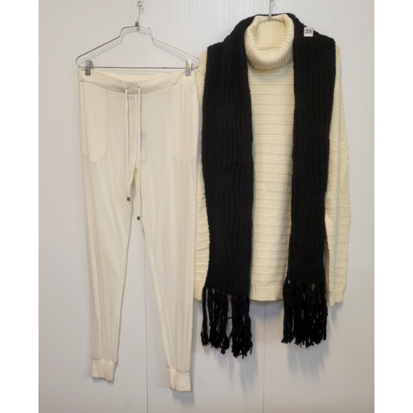 LOT OF 3 - WOMEN'S MINIMUM KNIT SWEATER, HORNELL SCARF & WESC ELNA JERSEY PANTS