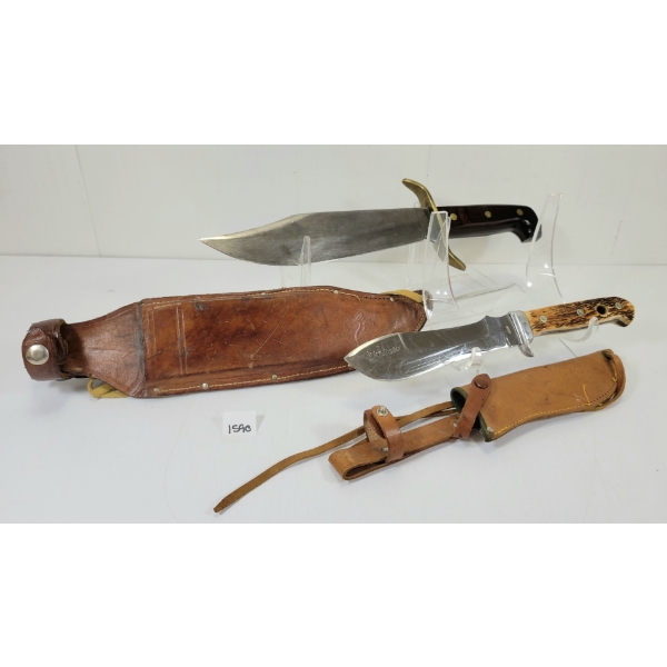 LOT OF 2 - WESTERN W49 & SAFARI HUNTER HUNTING KNIVES W/ SHEATHS 