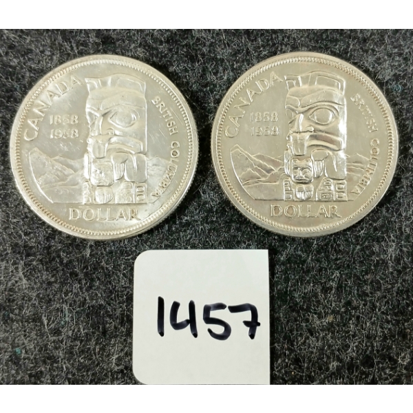 LOT OF 2 - 1958 CDN SILVER DOLLARS - BRITISH COLUMBIA 