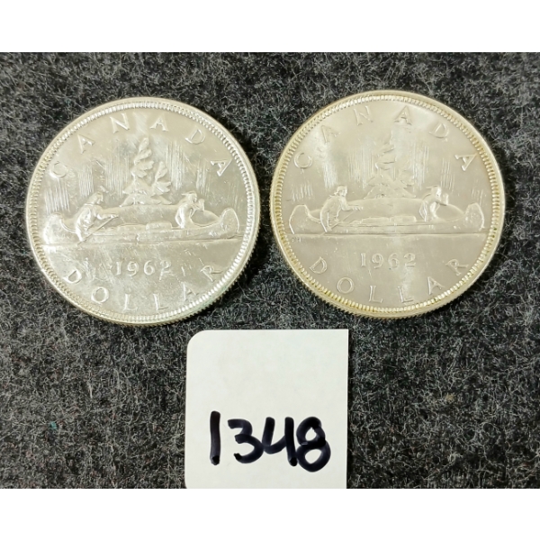 LOT OF 2 - 1962 CDN SILVER DOLLARS - VOYAGEUR