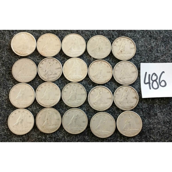 LOT OF 20 - 1959-1968 CDN 10 CENT COINS - INCL SILVER